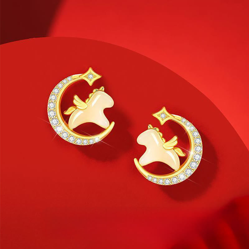 Boucles Buddha Stones et symbole de Bouddha. - Jade, argent sterling 925 et zircon (tiges en argent sterling 925) - image 0