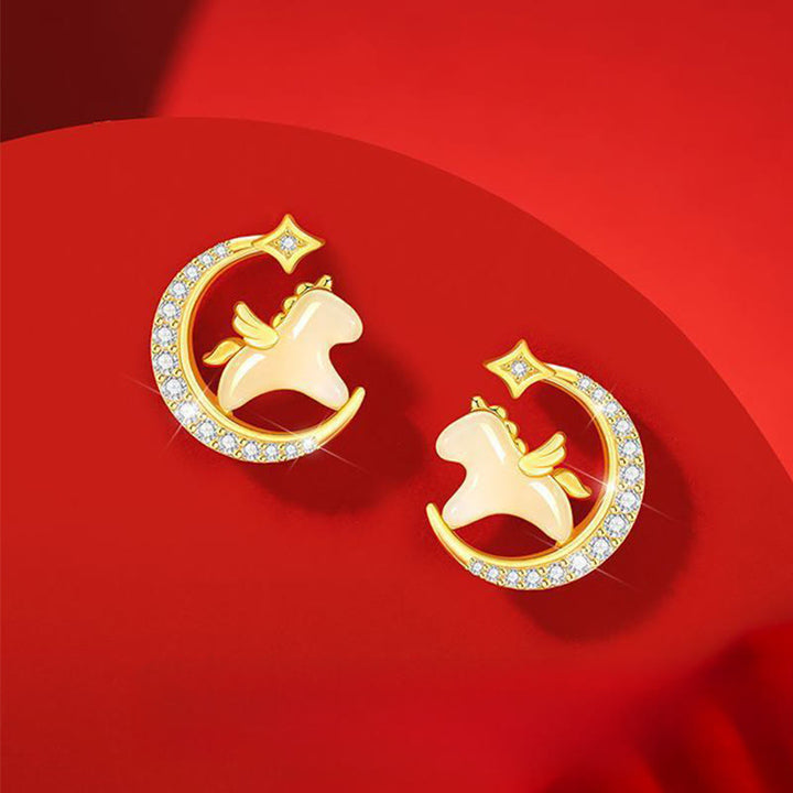 Boucles Buddha Stones et symbole de Bouddha. - Jade, argent sterling 925 et zircon (tiges en argent sterling 925) - image 0