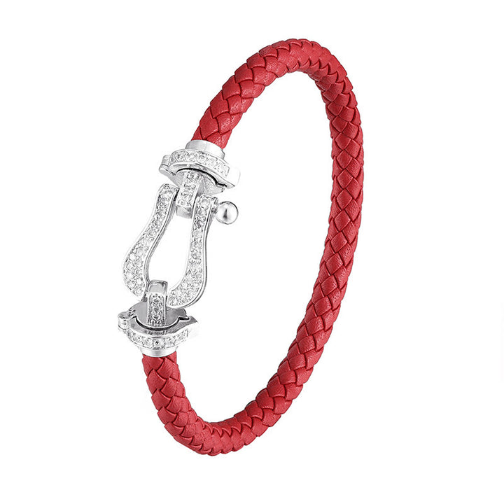Bracelet en cuivre Buddha Stones Balance en forme de fer à cheval avec zircon et boucle en cuir - Boucle blanche et cuir rouge - 23 cm - image 6