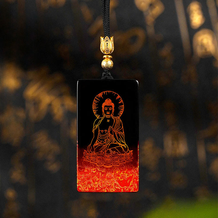 Collier pendentif en bois de santal , Buddha Stones, du zodiaque chinois et du caractère Fu du Bouddha natal, en laque. - Chèvre/Singe-Tathagata - image 16