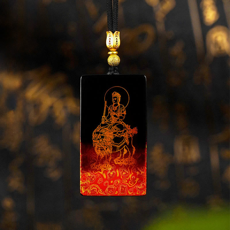 Collier pendentif en bois de santal , Buddha Stones, du zodiaque chinois et du caractère Fu du Bouddha natal, en laque. - Bodhisattva Lapin-Manjushri - image 11