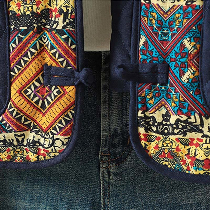 Veste à manches longues pour femme en coton épais, patchwork ethnique à boutons grenouille et Buddha Stones, avec poches - image 15