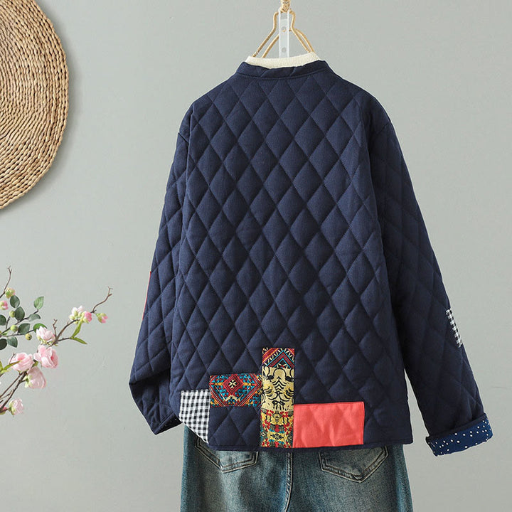 Veste à manches longues pour femme en coton épais, patchwork ethnique à boutons grenouille et Buddha Stones, avec poches - image 6