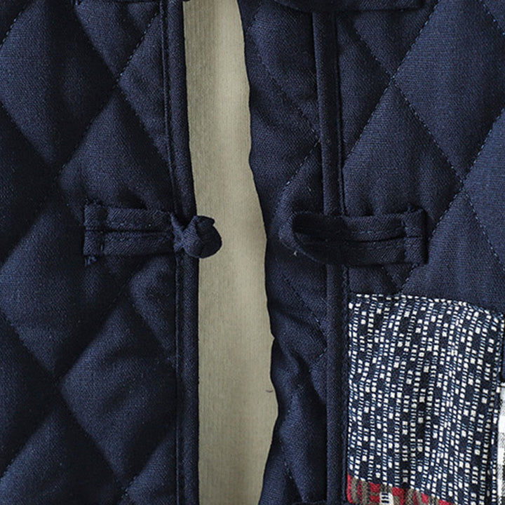 Veste à manches longues pour femme en coton épais, patchwork ethnique à boutons grenouille et Buddha Stones, avec poches - image 2