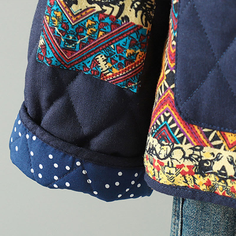 Veste à manches longues pour femme en coton épais, patchwork ethnique à boutons grenouille et Buddha Stones, avec poches - image 12