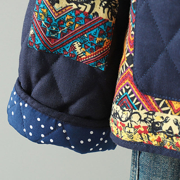 Veste à manches longues pour femme en coton épais, patchwork ethnique à boutons grenouille et Buddha Stones, avec poches - image 12