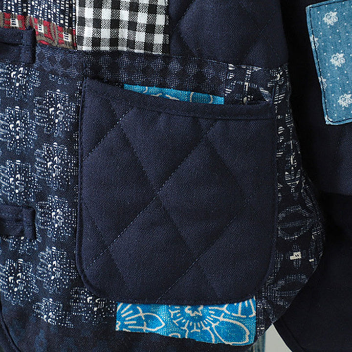 Veste à manches longues pour femme en coton épais, patchwork ethnique à boutons grenouille et Buddha Stones, avec poches - image 3