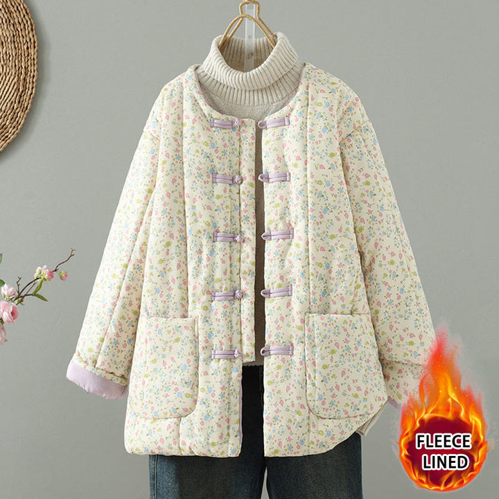 Veste épaisse en coton à manches longues et poches pour femme, motif floral, motif Buddha Stones - soie de maïs - US8-10，UK/AU12-14，EU40-42 (2XL) - image 0