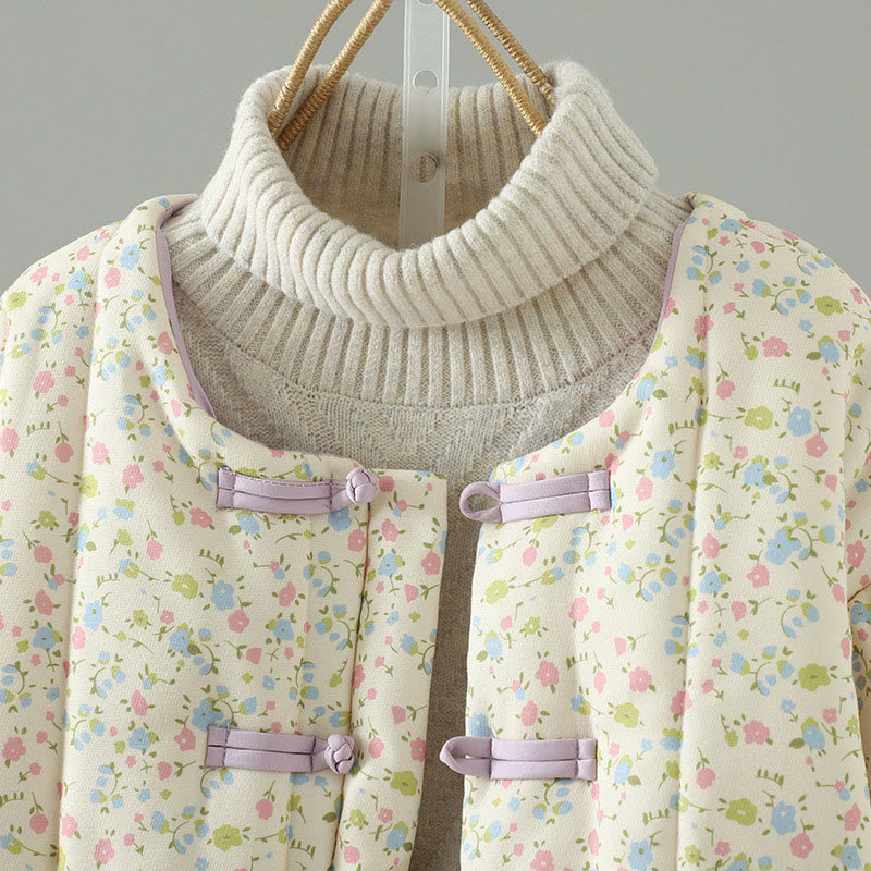 Veste épaisse en coton à manches longues et poches pour femme, motif floral, motif Buddha Stones - image 2