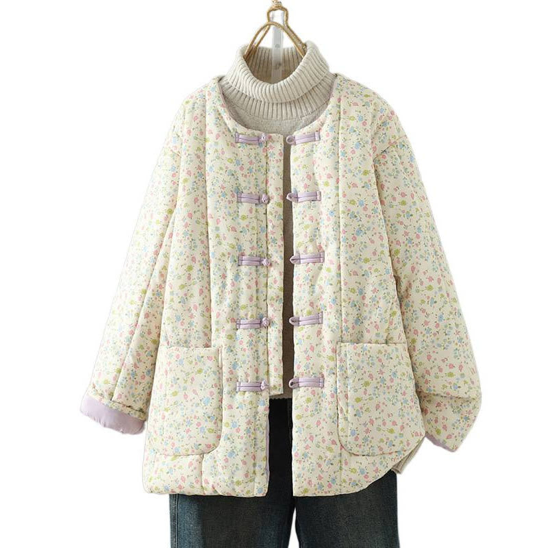 Veste épaisse en coton à manches longues et poches pour femme, motif floral, motif Buddha Stones - image 10