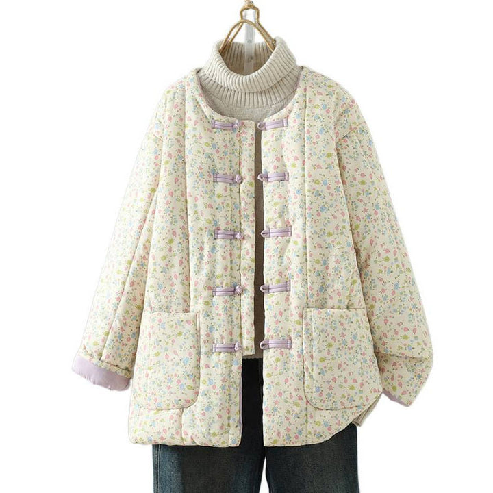 Veste épaisse en coton à manches longues et poches pour femme, motif floral, motif Buddha Stones - image 10