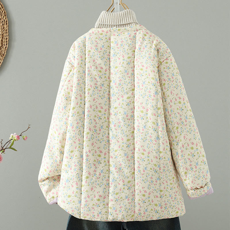 Veste épaisse en coton à manches longues et poches pour femme, motif floral, motif Buddha Stones - image 1