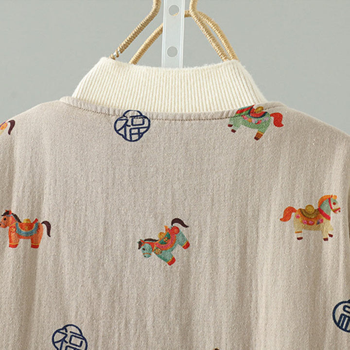 Veste épaisse à manches longues en coton pour femme, ornée d'un motif de cheval Fu et de Buddha Stones. - image 6