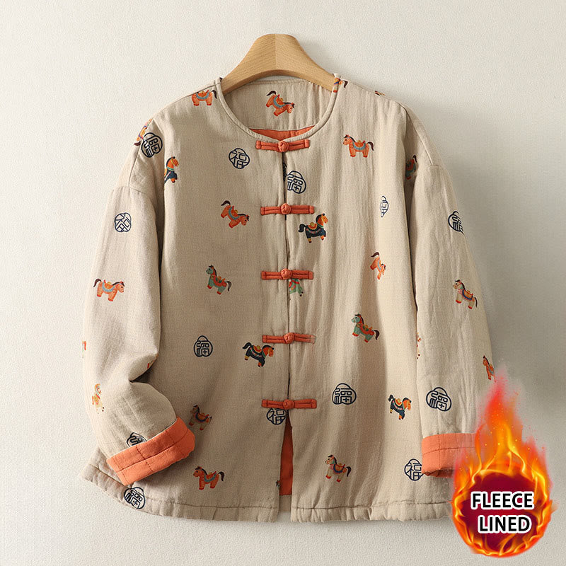 Veste épaisse à manches longues en coton pour femme, ornée d'un motif de cheval Fu et de Buddha Stones. - image 2