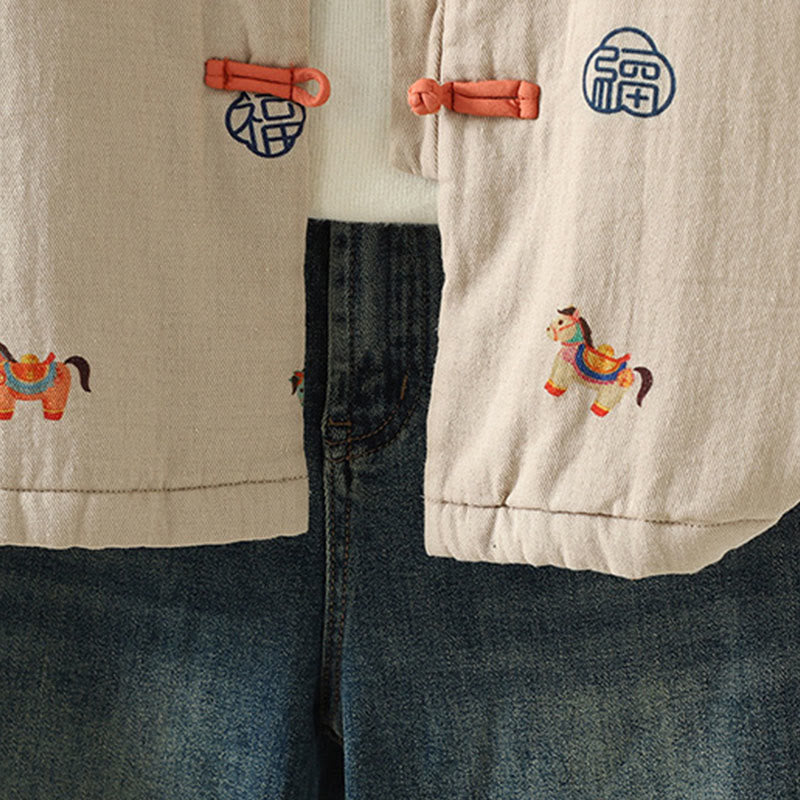 Veste épaisse à manches longues en coton pour femme, ornée d'un motif de cheval Fu et de Buddha Stones. - image 18