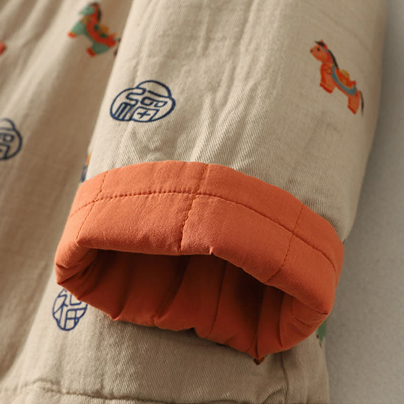 Veste épaisse à manches longues en coton pour femme, ornée d'un motif de cheval Fu et de Buddha Stones. - image 16