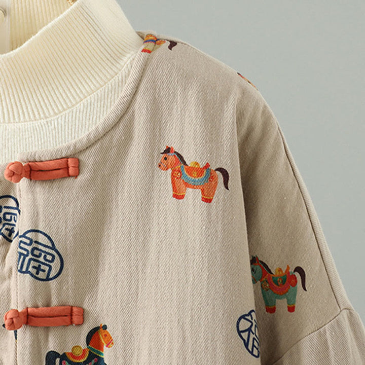 Veste épaisse à manches longues en coton pour femme, ornée d'un motif de cheval Fu et de Buddha Stones. - image 10