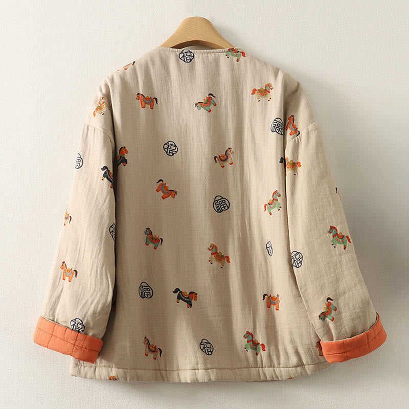 Veste épaisse à manches longues en coton pour femme, ornée d'un motif de cheval Fu et de Buddha Stones. - image 3
