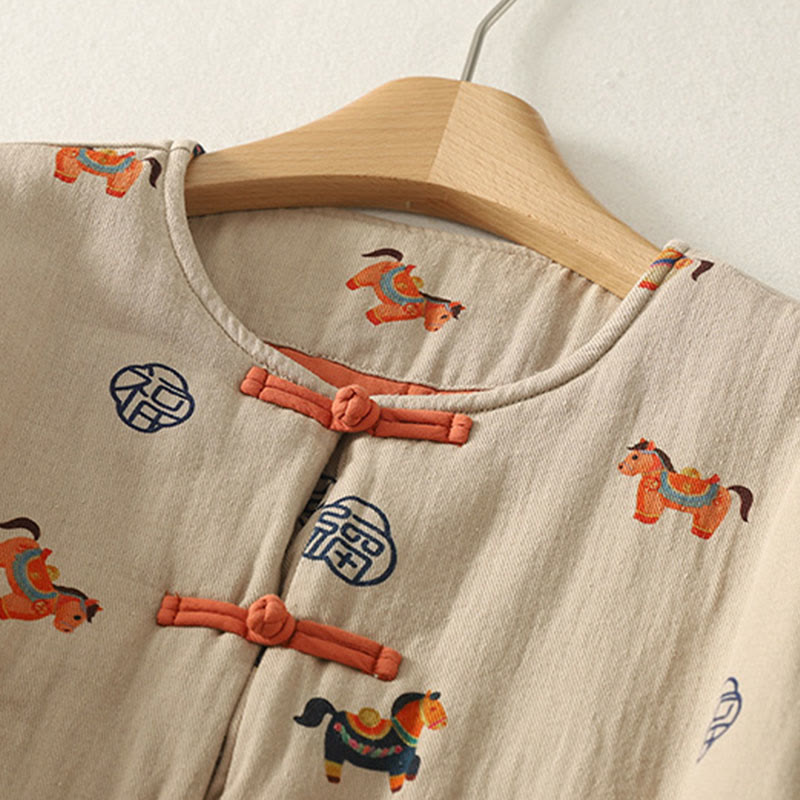 Veste épaisse à manches longues en coton pour femme, ornée d'un motif de cheval Fu et de Buddha Stones. - image 7