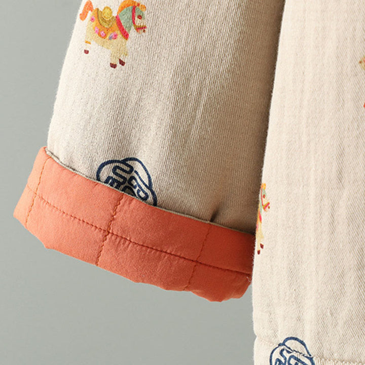 Veste épaisse à manches longues en coton pour femme, ornée d'un motif de cheval Fu et de Buddha Stones. - image 15