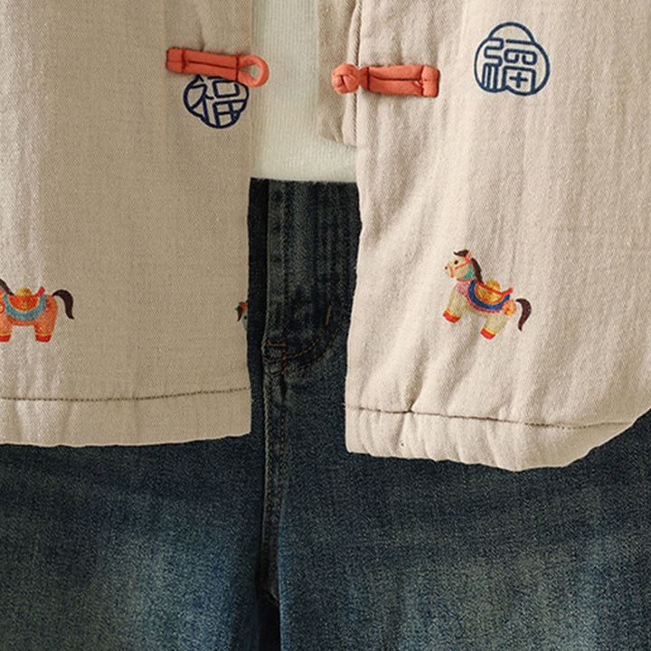 Veste épaisse à manches longues en coton pour femme, ornée d'un motif de cheval Fu et de Buddha Stones. - image 18