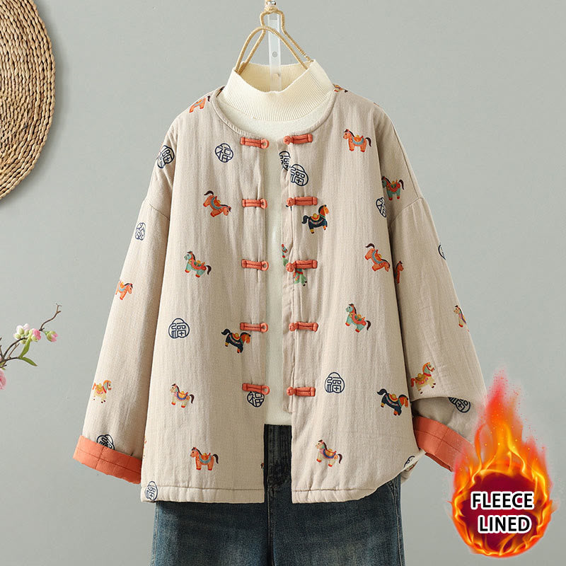 Veste épaisse à manches longues en coton pour femme, ornée d'un motif de cheval Fu et de Buddha Stones. - PapayaWhip - US8-10，UK/AU12-14，EU40-42 (2XL) - image 0