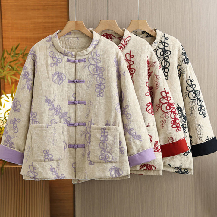 Veste d'hiver pour femme Buddha Stones, manches longues, col montant, boutons brandebourg, matelassée en coton, avec poches - image 26