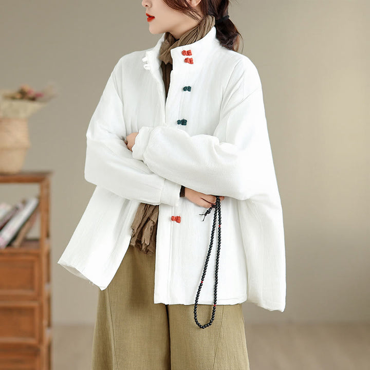 Veste d'hiver en coton épais à manches longues et poches pour femme, style chinois, avec boutons en forme de Buddha Stones - Blanc - US14，UK/AU18，EU46 (2XL) - image 12