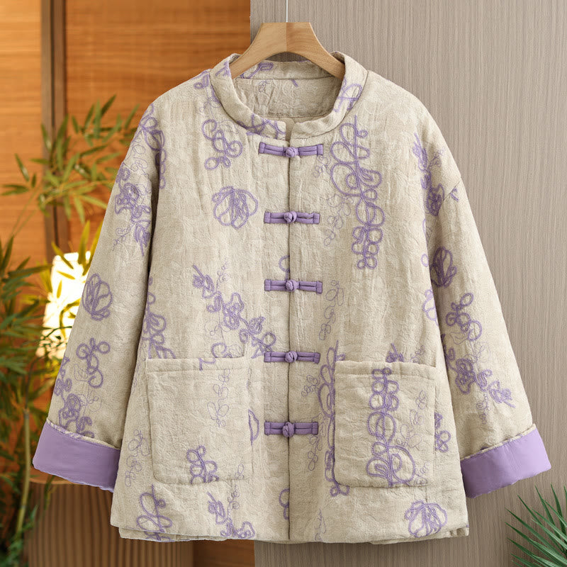 Veste d'hiver pour femme Buddha Stones, manches longues, col montant, boutons brandebourg, matelassée en coton, avec poches - Orchidée moyenne - US14，UK/AU18，EU46 (2XL) - image 7