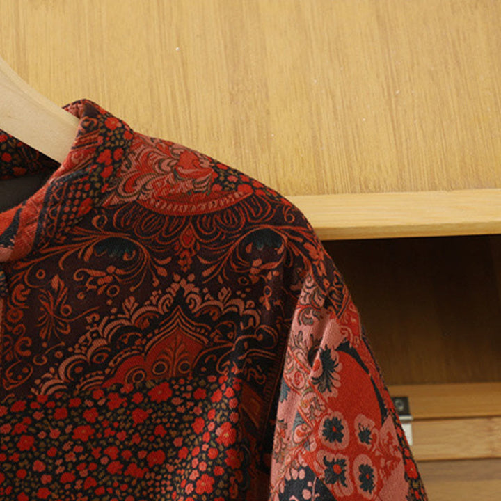 Veste thermique en coton à manches longues et boutons brandebourg pour femme, motif floral ethnique Buddha Stones - image 5