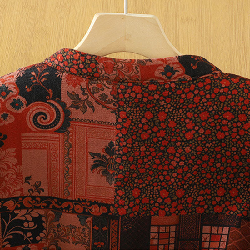 Veste thermique en coton à manches longues et boutons brandebourg pour femme, motif floral ethnique Buddha Stones - image 4