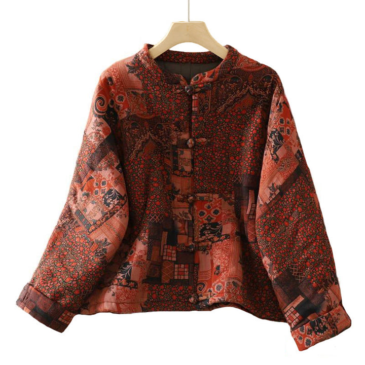 Veste thermique en coton à manches longues et boutons brandebourg pour femme, motif floral ethnique Buddha Stones - image 12