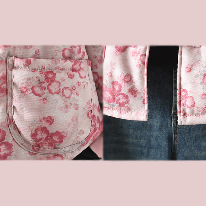 Veste à manches longues en coton à imprimé floral rose clair Buddha Stones pour femme, avec boutons brandebourg. - image 9