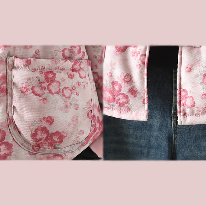 Veste à manches longues en coton à imprimé floral rose clair Buddha Stones pour femme, avec boutons brandebourg. - image 9