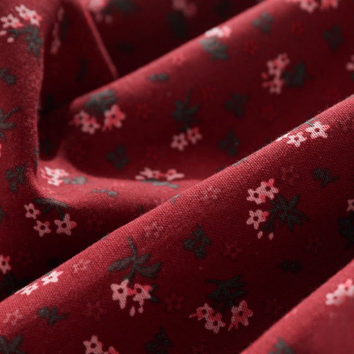 Robe midi en velours côtelé à manches longues et poches, ornée de dentelle et de motifs floraux en Buddha Stones - image 5