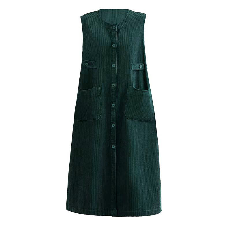 Robe mi-longue sans manches avec poches et boutons couleur pure Buddha Stones - image 13