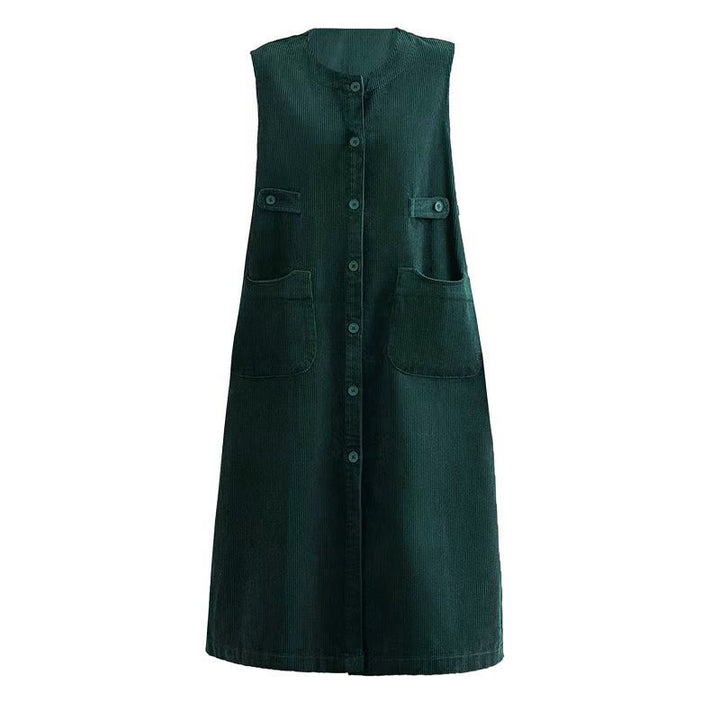 Robe mi-longue sans manches avec poches et boutons couleur pure Buddha Stones - image 13