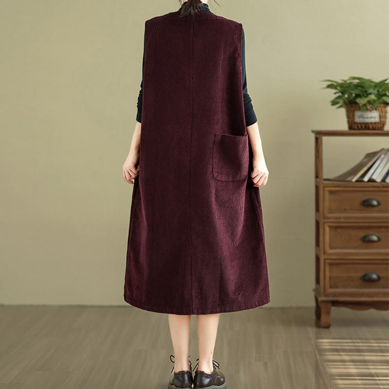 Robe mi-longue sans manches avec poches et boutons couleur pure Buddha Stones - image 19