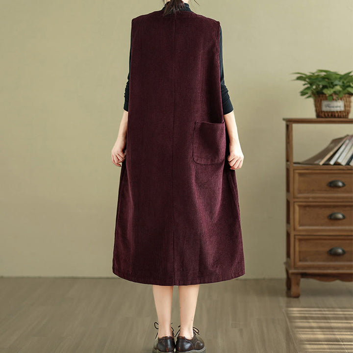 Robe mi-longue sans manches avec poches et boutons couleur pure Buddha Stones - image 19