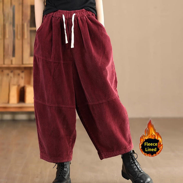 Pantalon en velours côtelé de coton doublé polaire thermique avec cordon de serrage et poches pour femme Buddha Stones - Brique réfractaire (doublée en polaire) - US14，UK/AU18，EU46 (4XL) - image 9