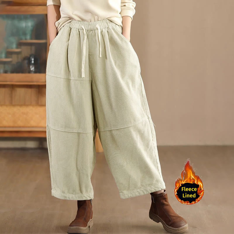 Pantalon en velours côtelé de coton doublé polaire thermique avec cordon de serrage et poches pour femme Buddha Stones - Beige (doublé en polaire) - US14，UK/AU18，EU46 (4XL) - image 8