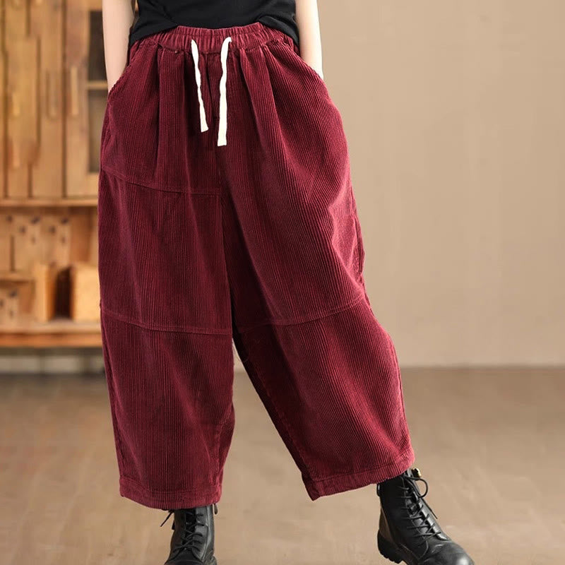 Pantalon en velours côtelé de coton doublé polaire thermique avec cordon de serrage et poches pour femme Buddha Stones - Brique réfractaire - US14，UK/AU18，EU46 (4XL) - image 5
