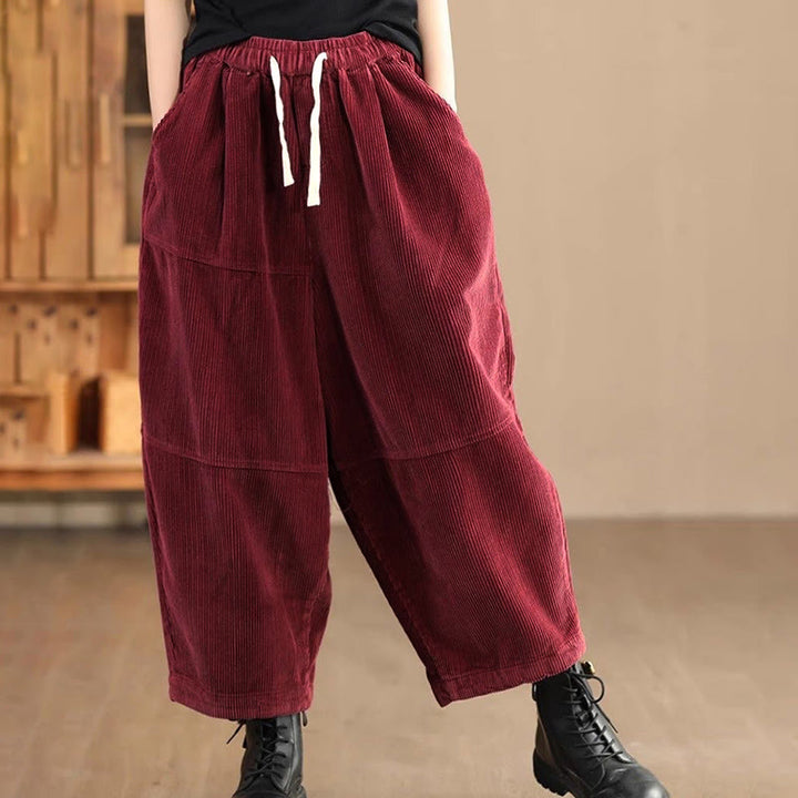 Pantalon en velours côtelé de coton doublé polaire thermique avec cordon de serrage et poches pour femme Buddha Stones - Brique réfractaire - US14，UK/AU18，EU46 (4XL) - image 5