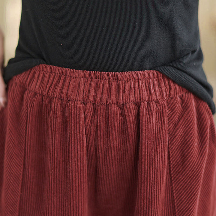 Pantalon sarouel en velours côtelé uni avec poches et ceinture élastique Buddha Stones pour femme - image 18