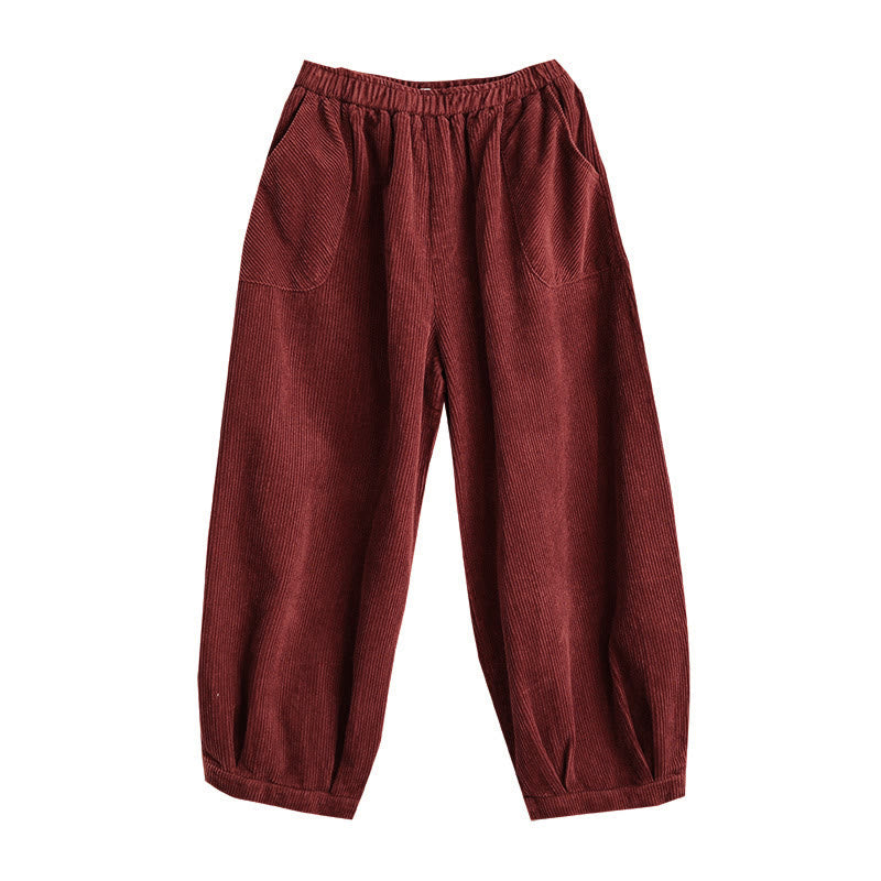 Pantalon sarouel en velours côtelé uni avec poches et ceinture élastique Buddha Stones pour femme - image 21