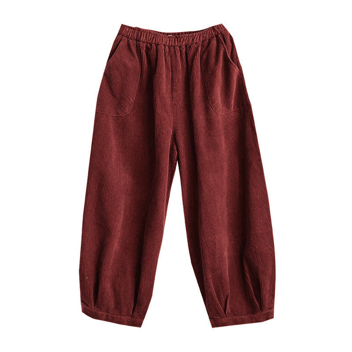 Pantalon sarouel en velours côtelé uni avec poches et ceinture élastique Buddha Stones pour femme - image 21