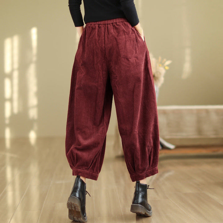 Pantalon sarouel en velours côtelé uni avec poches et ceinture élastique Buddha Stones pour femme - image 17
