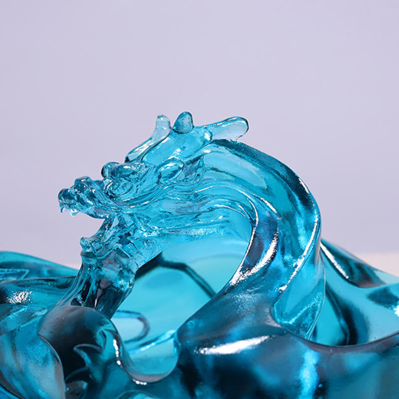 Buddha Stones, Dragon bleu fait main, Pièce d'art en cristal Liuli, Décoration pour la maison ou le bureau, symbole de réussite - image 5