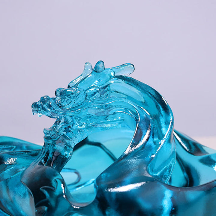 Buddha Stones, Dragon bleu fait main, Pièce d'art en cristal Liuli, Décoration pour la maison ou le bureau, symbole de réussite - image 5