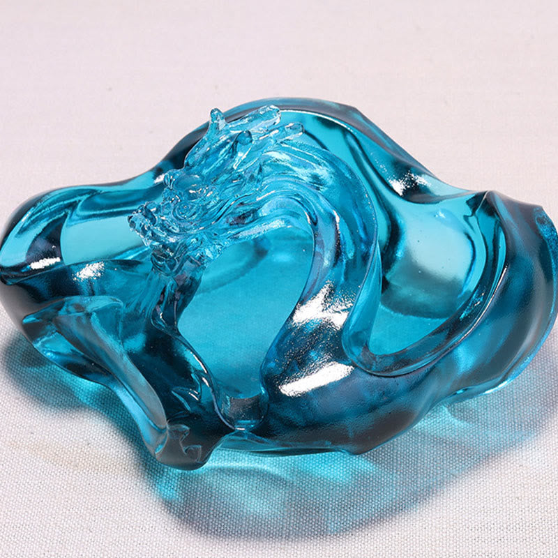 Buddha Stones, Dragon bleu fait main, Pièce d'art en cristal Liuli, Décoration pour la maison ou le bureau, symbole de réussite - image 3